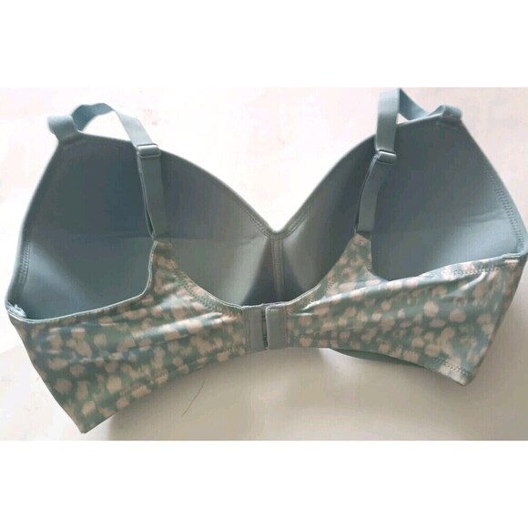 H Halston T-Shirt Wireless Bra Size 36D  Molded Cups Blue White Lightly Lined - Picture 3 of 8